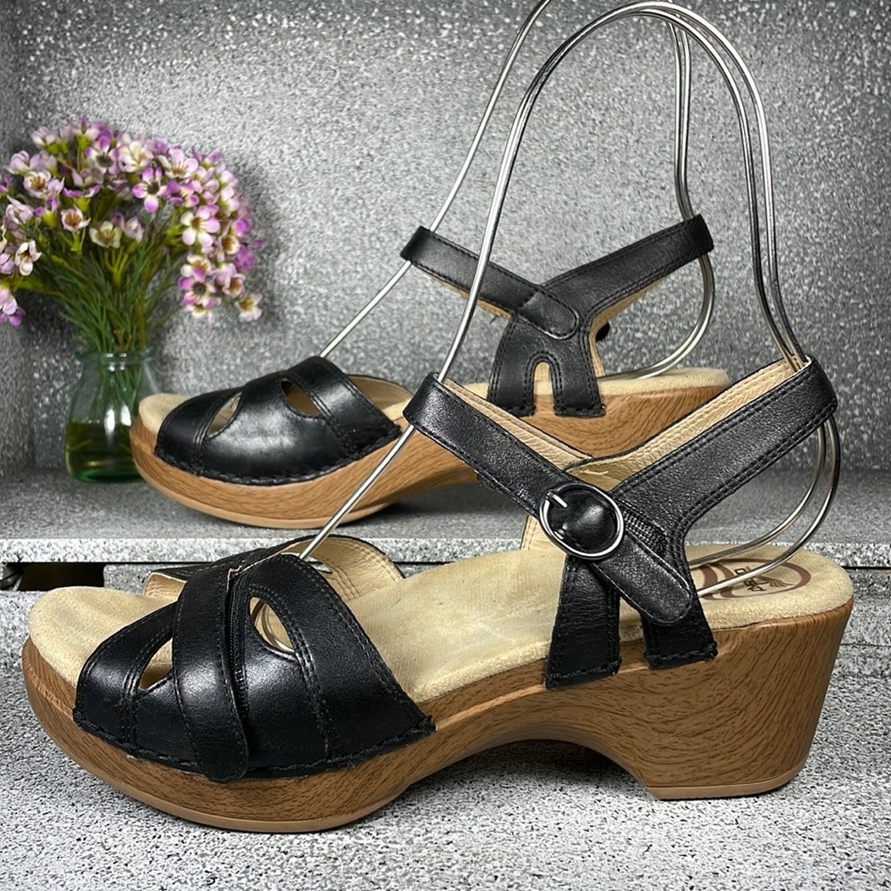 Dansko Season Black Full Grain Leather Sandals Shoes Size 8.5 9